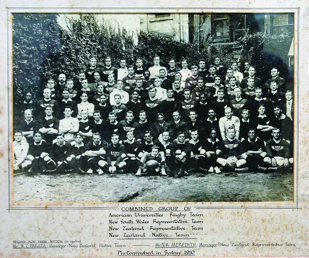 A vintage black and white photograph of the 'Combined Group of American Universities Rugby Team Image 1++