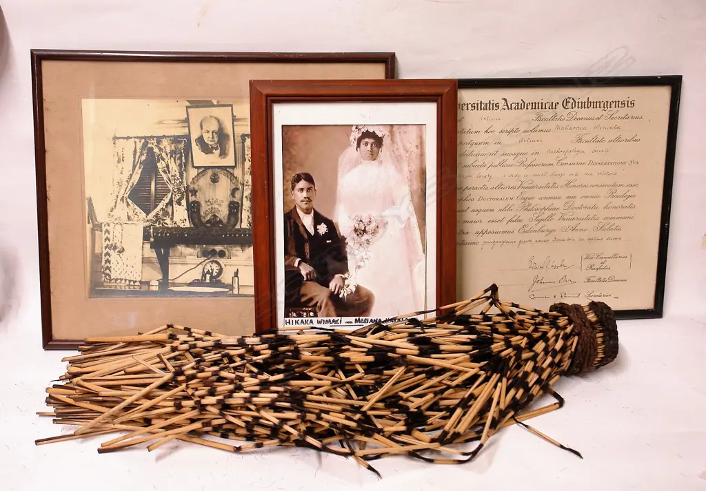 Three vintage Tainui Maori historical photographs and puipui Image 1++