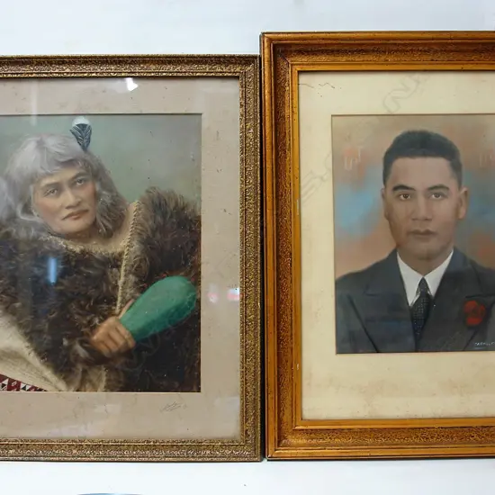 Two vintage portrait photos of 'Te Puea & Rewi'