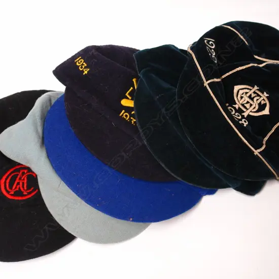 Six 1920s/1930s high school sporting achievement caps