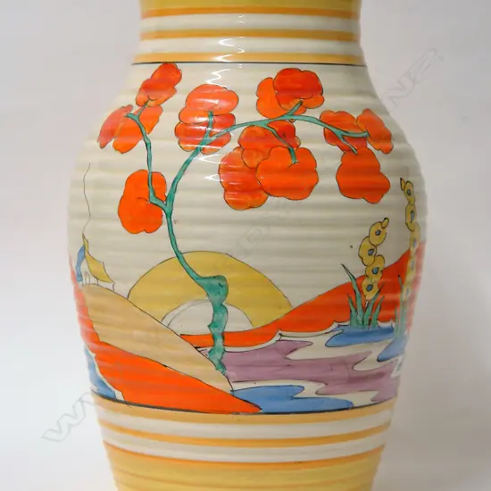 A Clarice Cliff large Isis vase in the orange Bridgewater pattern