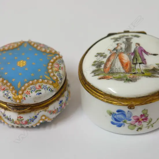 Two antique porcelain small round boxes