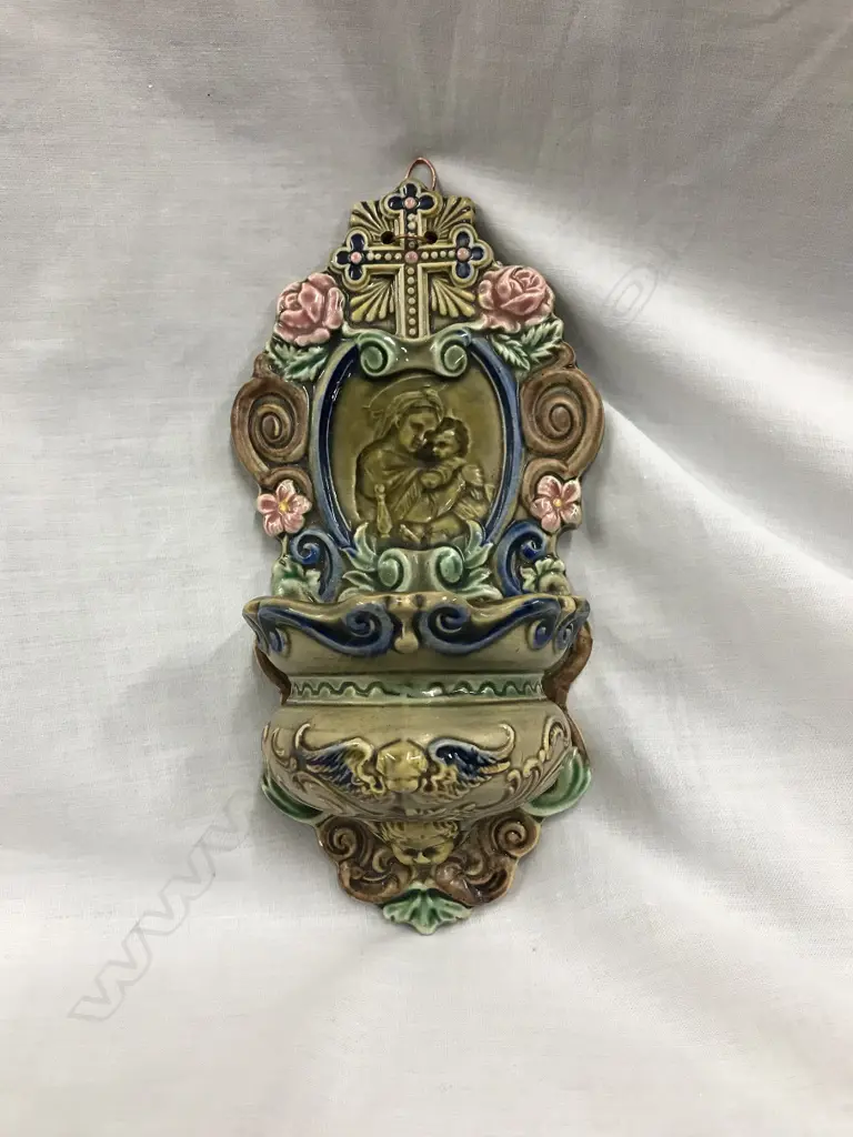 A vintage majolica holy water font Image 1++