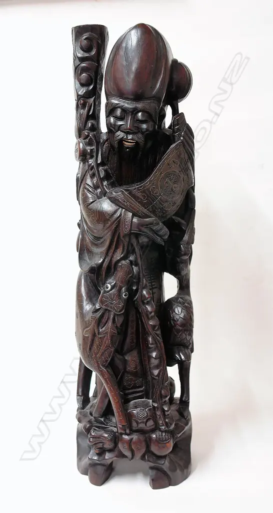 A vintage large Chinese carved hardwood figure of Shao Lao Image 1++