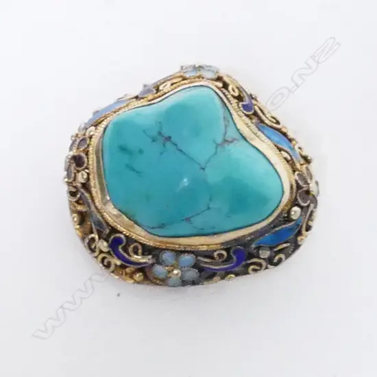 A Chinese silver gilt turquoise brooch and earrings set