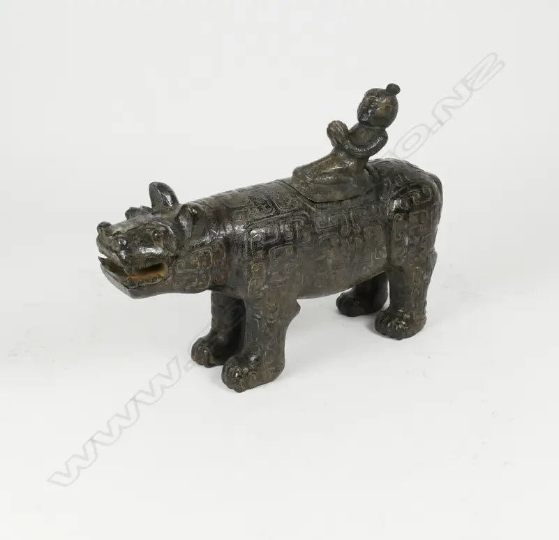 A sizable carved jade mythical beast and rider Image 1++