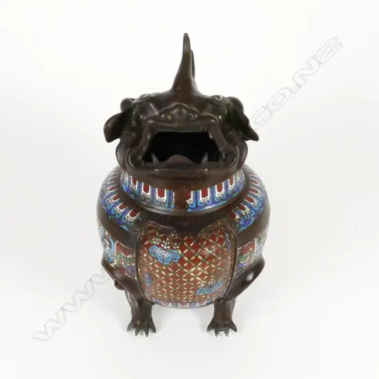 A Chinese champlevé enamel and bronze censer