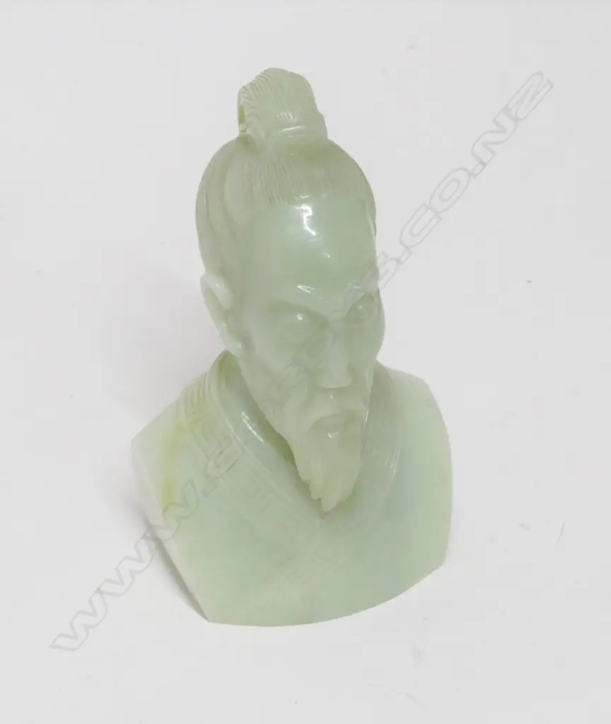 A carved pale jade portrait bust of a man Image 1++