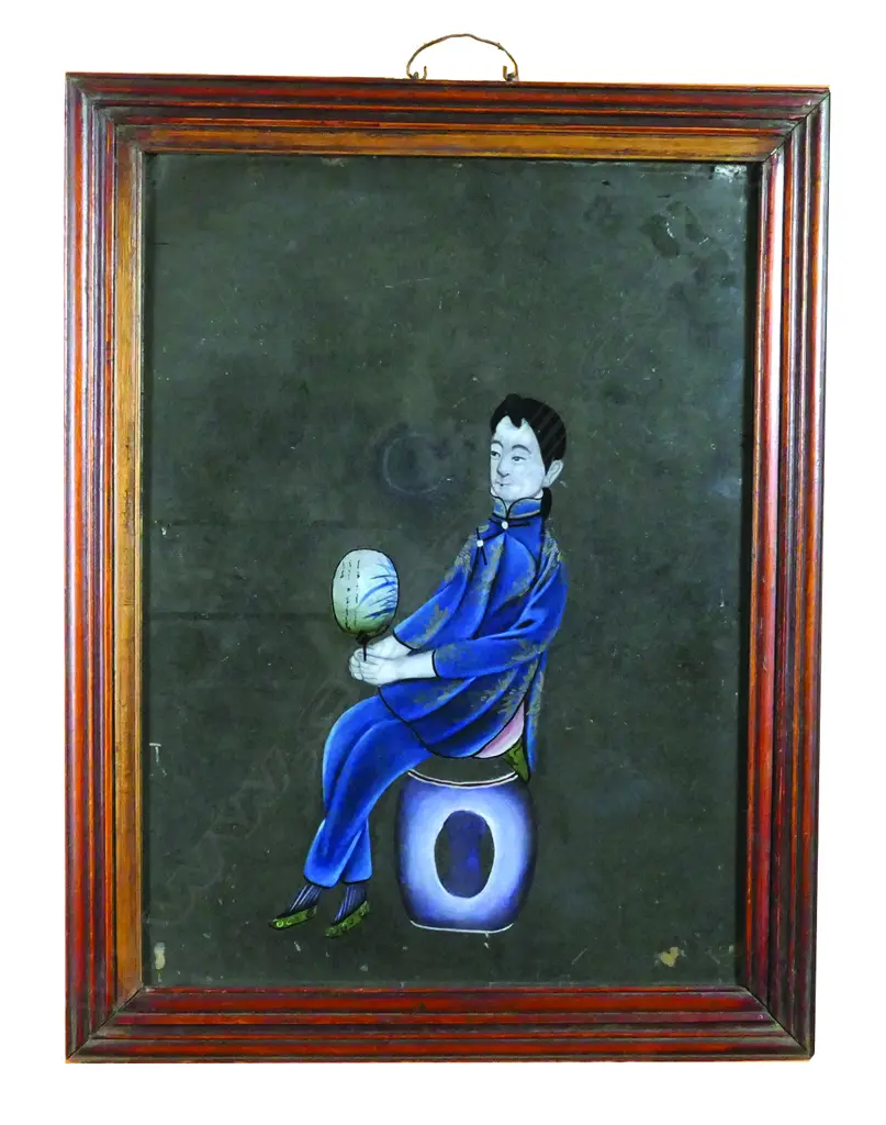 A 19thC Chinese reverse painted mirror Image 1++