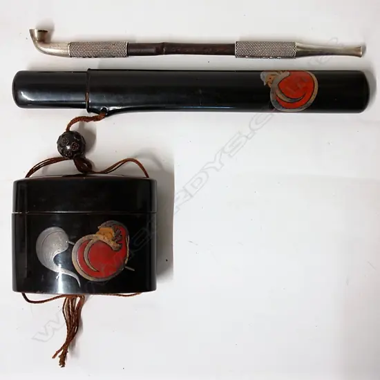 An old Japanese quality black lacquered tobacco container