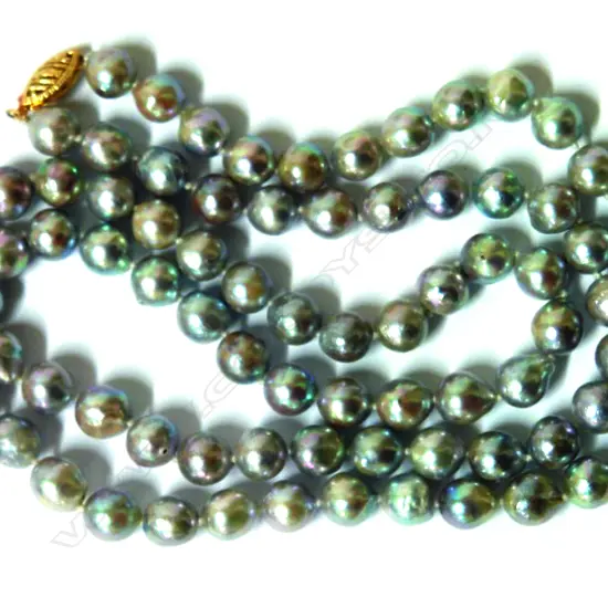 A single strand cultured semi-baroque silvery grey pearl necklace