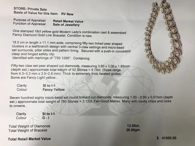 A stylish lady's 18ct. yellow gold white and fancy yellow diamond bracelet Image 1++