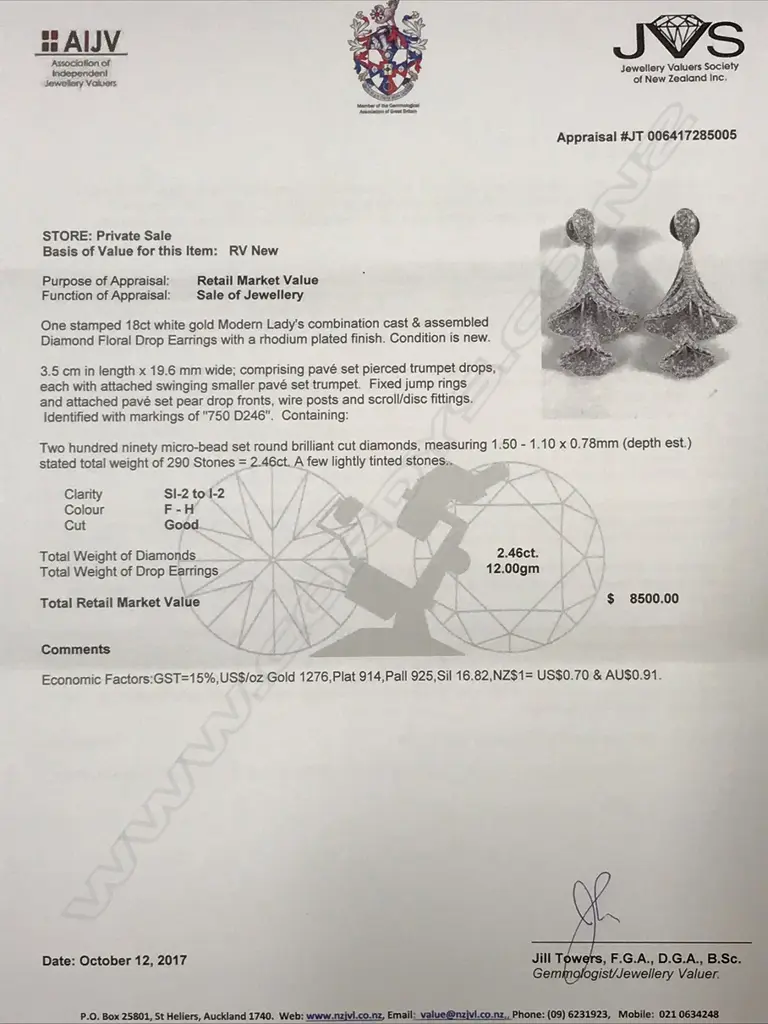 A pair of elegant modern lady's 18ct. white gold and diamond articulated bell flower earrings Image 1++