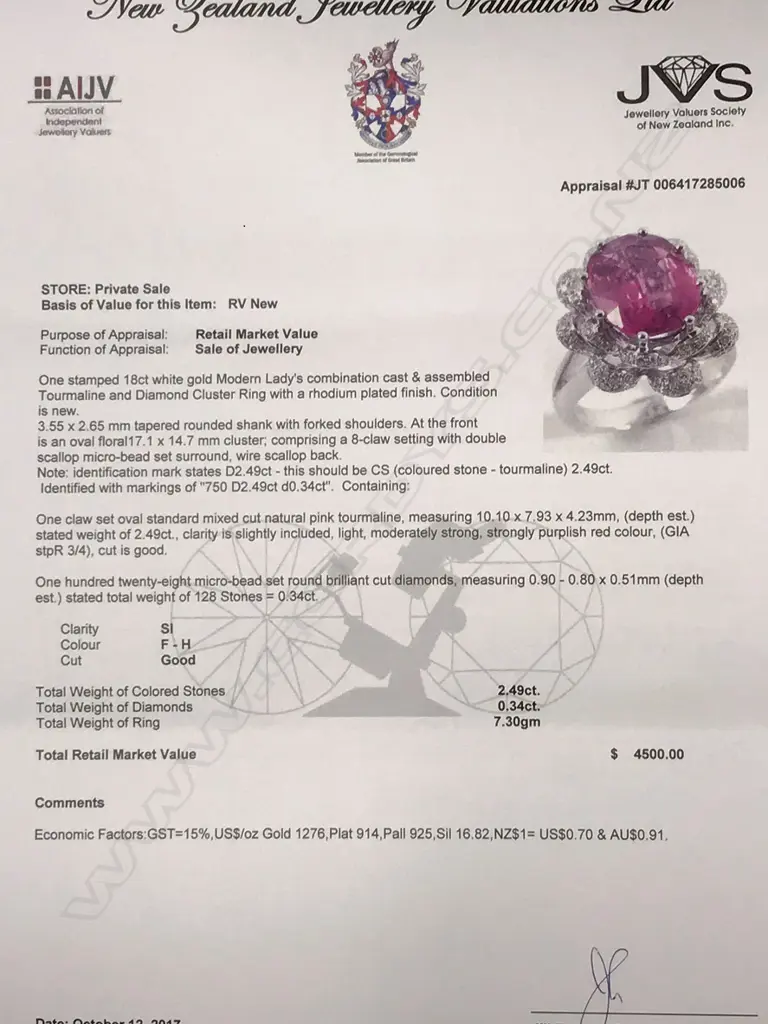 A lady's 18ct. white gold rubellite and diamond dress ring Image 1++