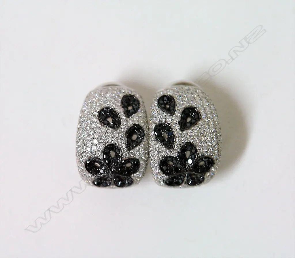 A pair of 18ct. lady's black and white diamond encrusted earrings Image 1++