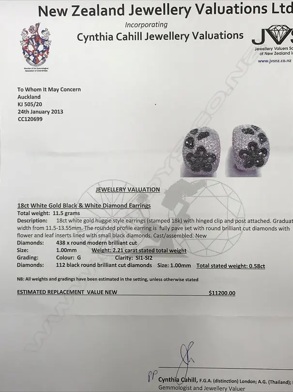 A pair of 18ct. lady's black and white diamond encrusted earrings Image 1++