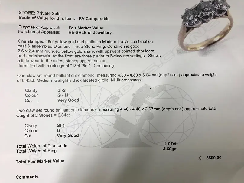 An estate 18ct. gold and three stone diamond ring Image 1++