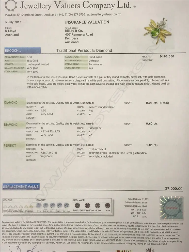 An 18ct. gold diamond and peridot bug brooch Image 1++