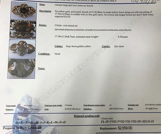 An antique 9ct. yellow gold and citrine large brooch Image 1++