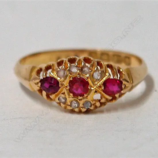 A vintage 18ct. yellow gold natural ruby and diamond lady's ring