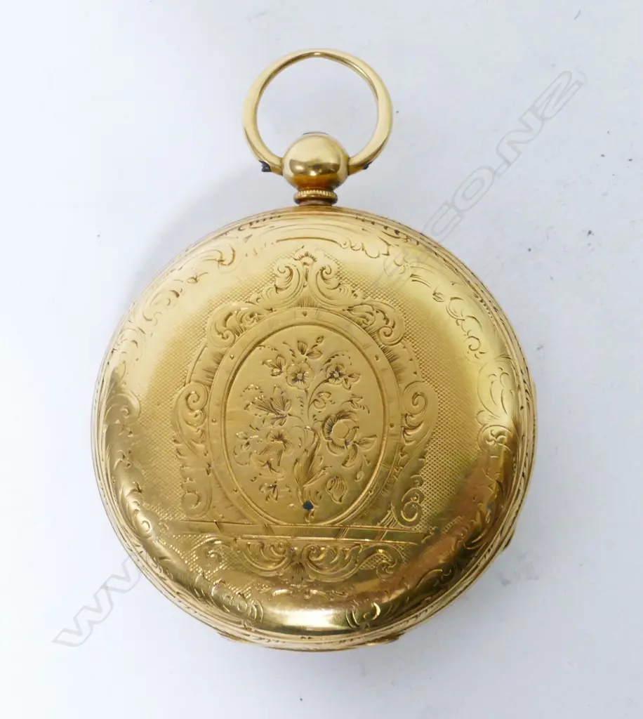 An 18ct. gold cased open face pocket watch. Hallmarked London 1850. White enamel face with Roman numerals Image 1++