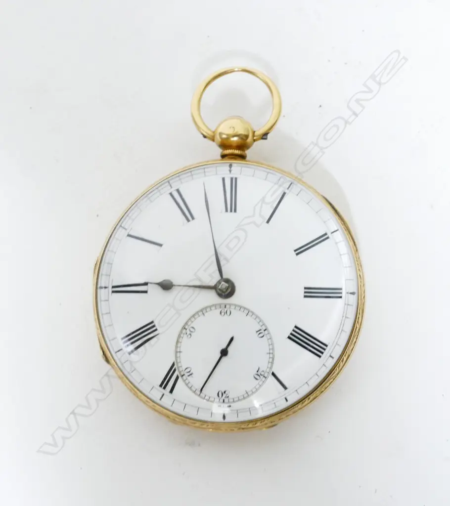 An 18ct. gold cased open face pocket watch. Hallmarked London 1850. White enamel face with Roman numerals Image 1++