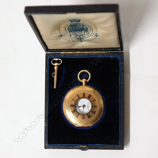 An early 20thC 18ct. yellow gold gent's half-hunter pocket watch by E. Dent & Co.