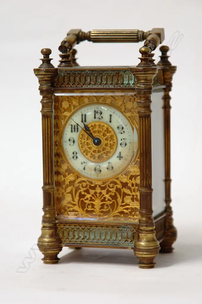 A late 19thC French fancy brass cased carriage clock Image 1++
