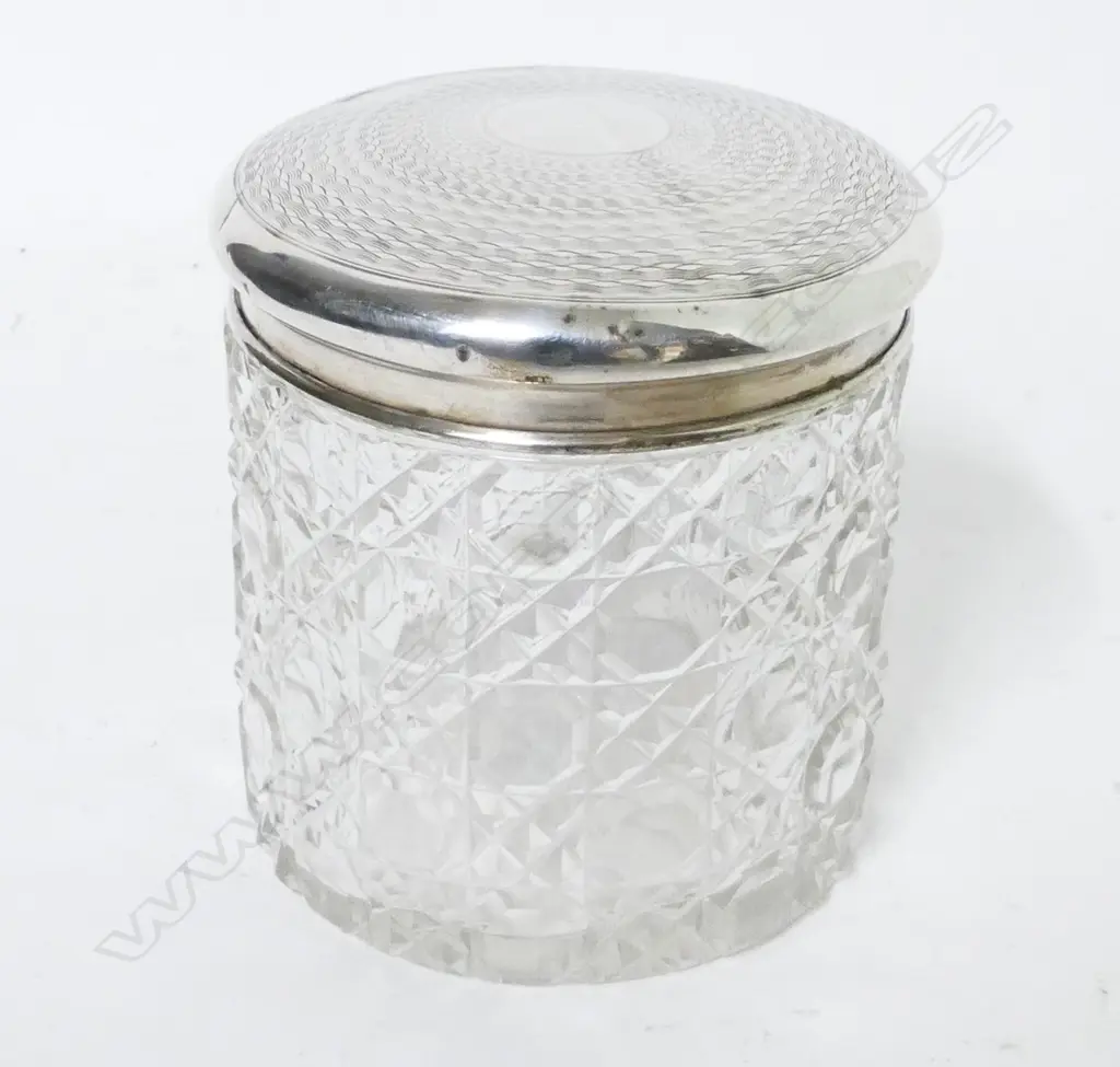 A silver and crystal dressing table pot Image 1++