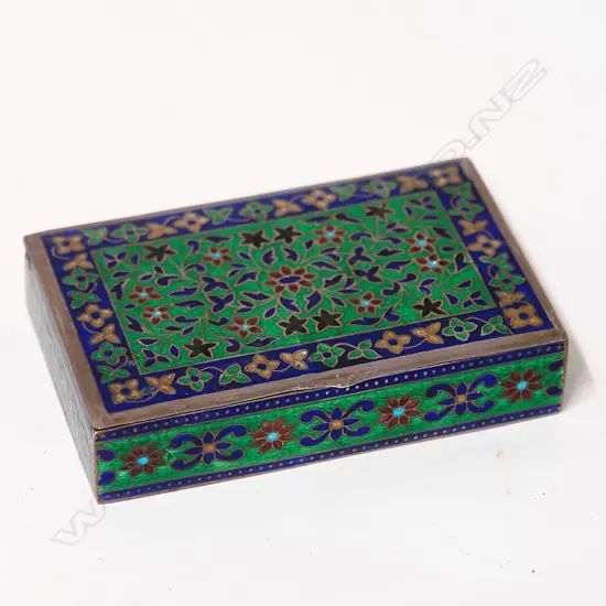 A vintage silver and enamel hinged lidded box