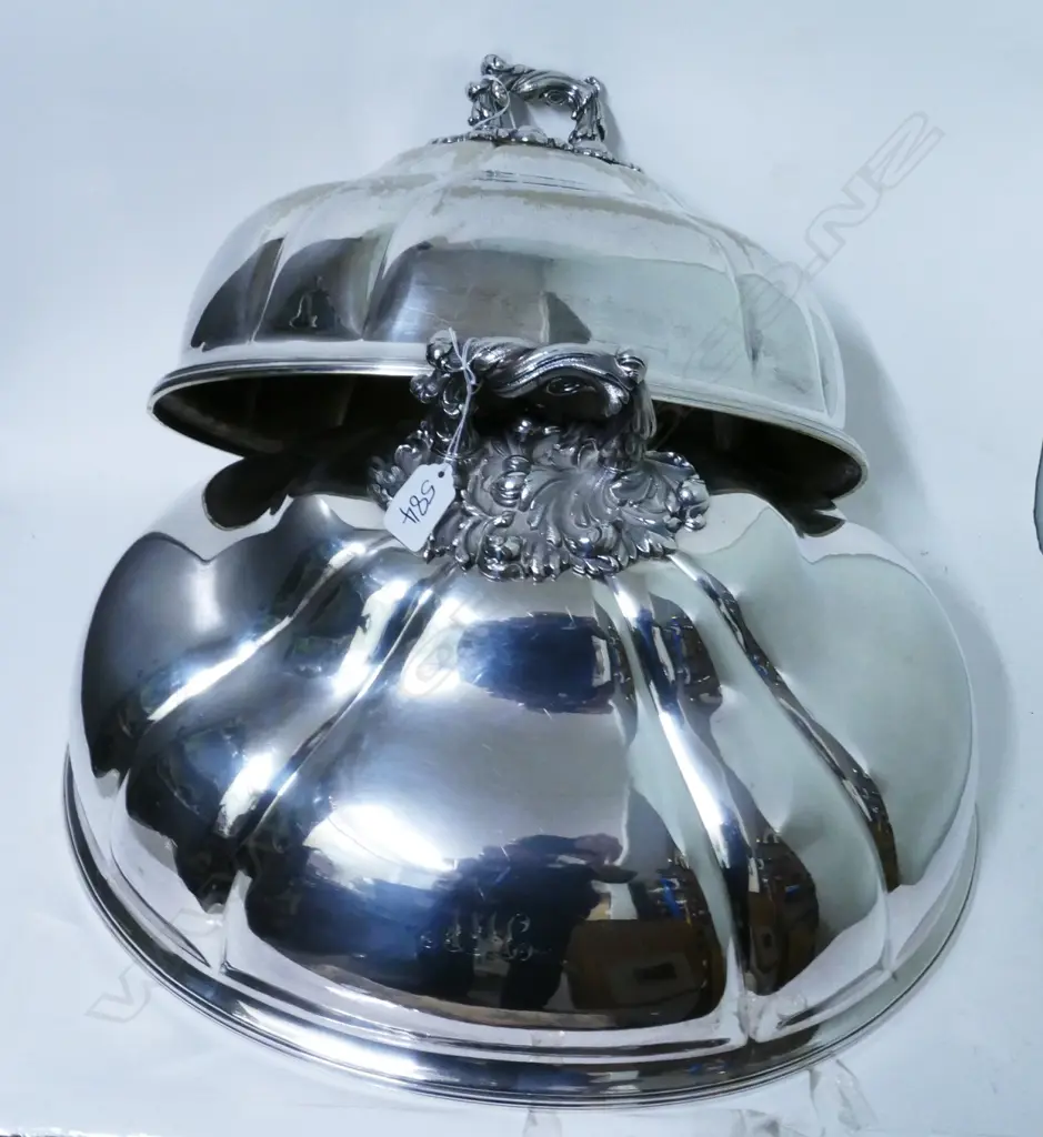 Two Victorian silver plated meat dish covers Image 1++