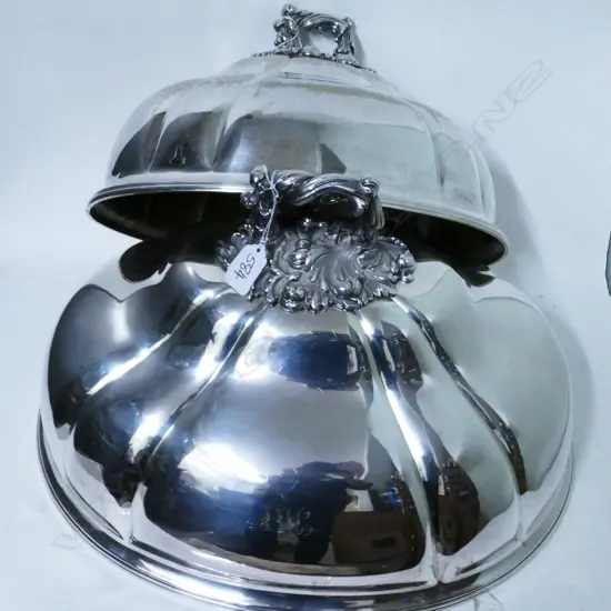 Two Victorian silver plated meat dish covers