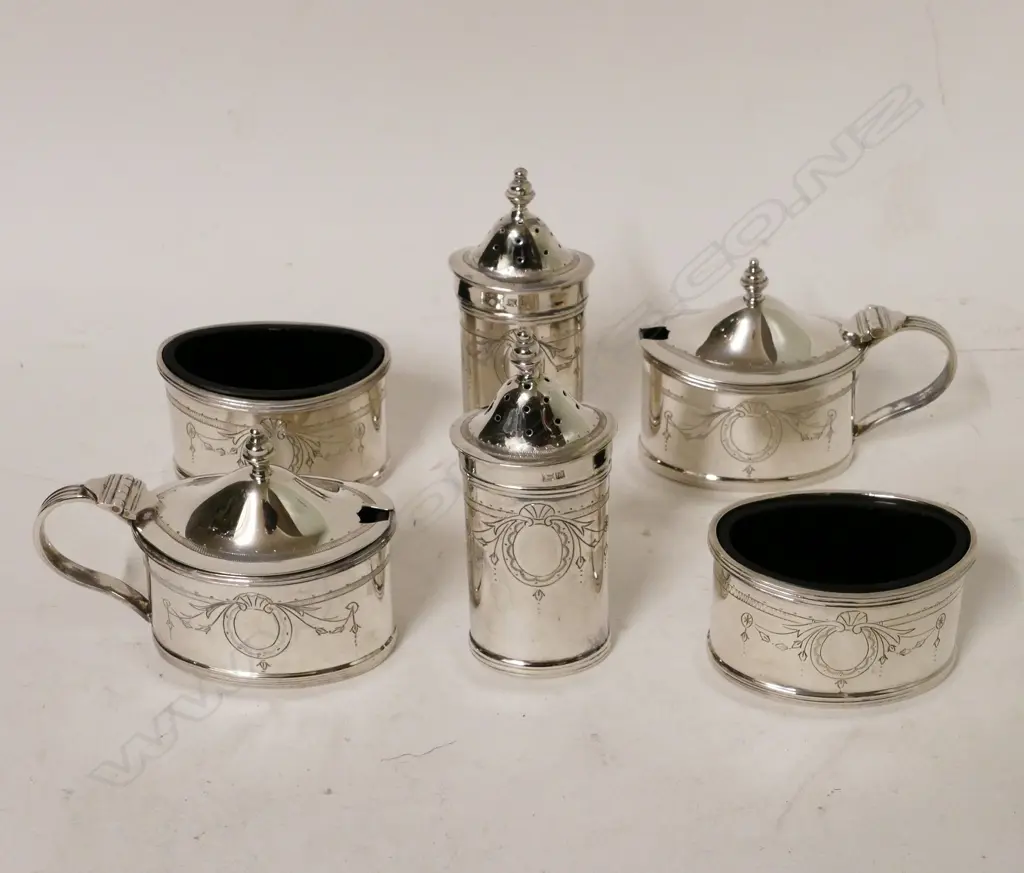 6 PIECE SILVER CRUET SET - BIRMINGHAM 208.20GMS Image 1++