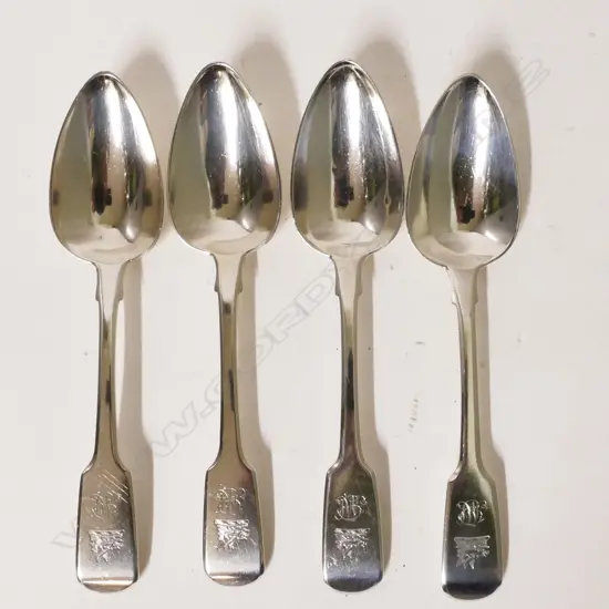 Four George III silver dessert spoons