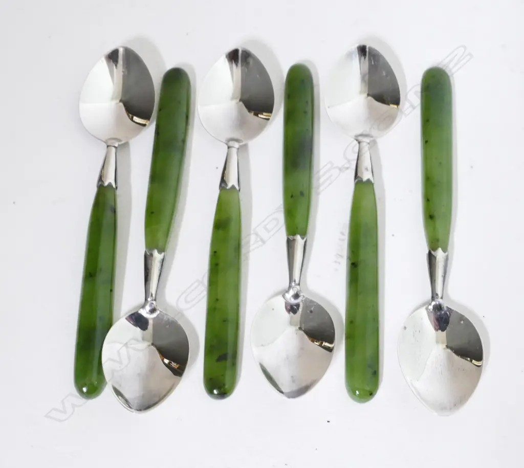 A set of six silver and greenstone coffee spoons Image 1++