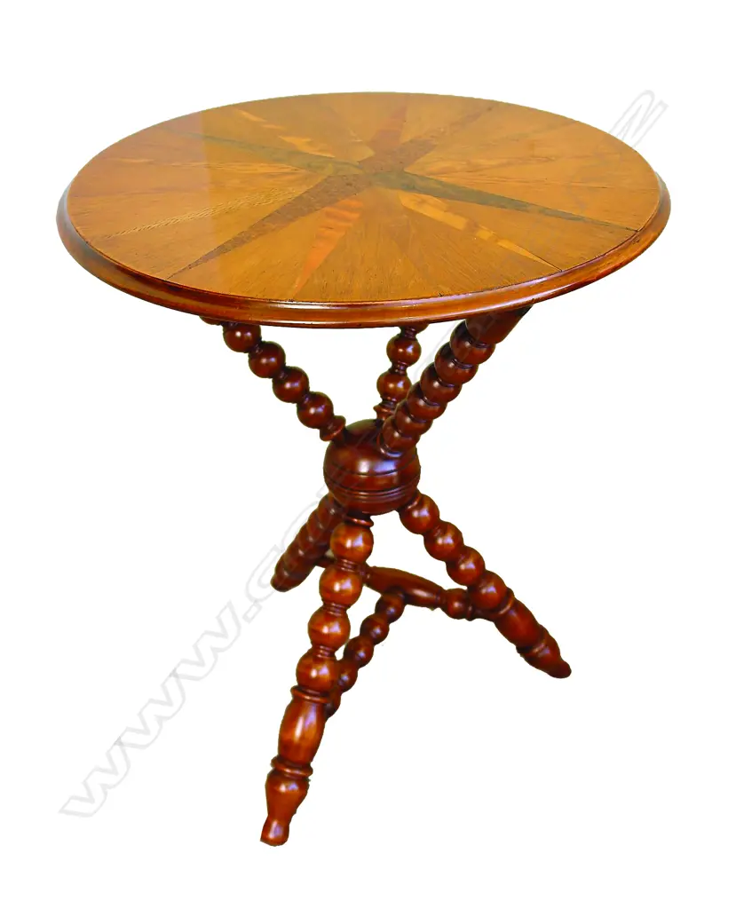 A good N.Z. colonial starburst inlaid pedestal table Image 1++