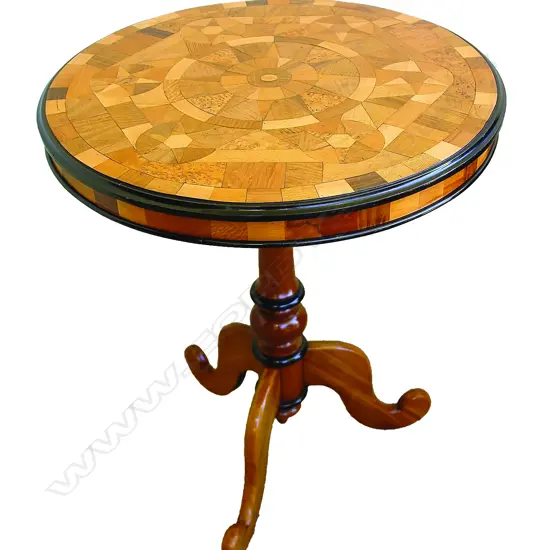 A quality N.Z. colonial specimen inlaid pedestal table