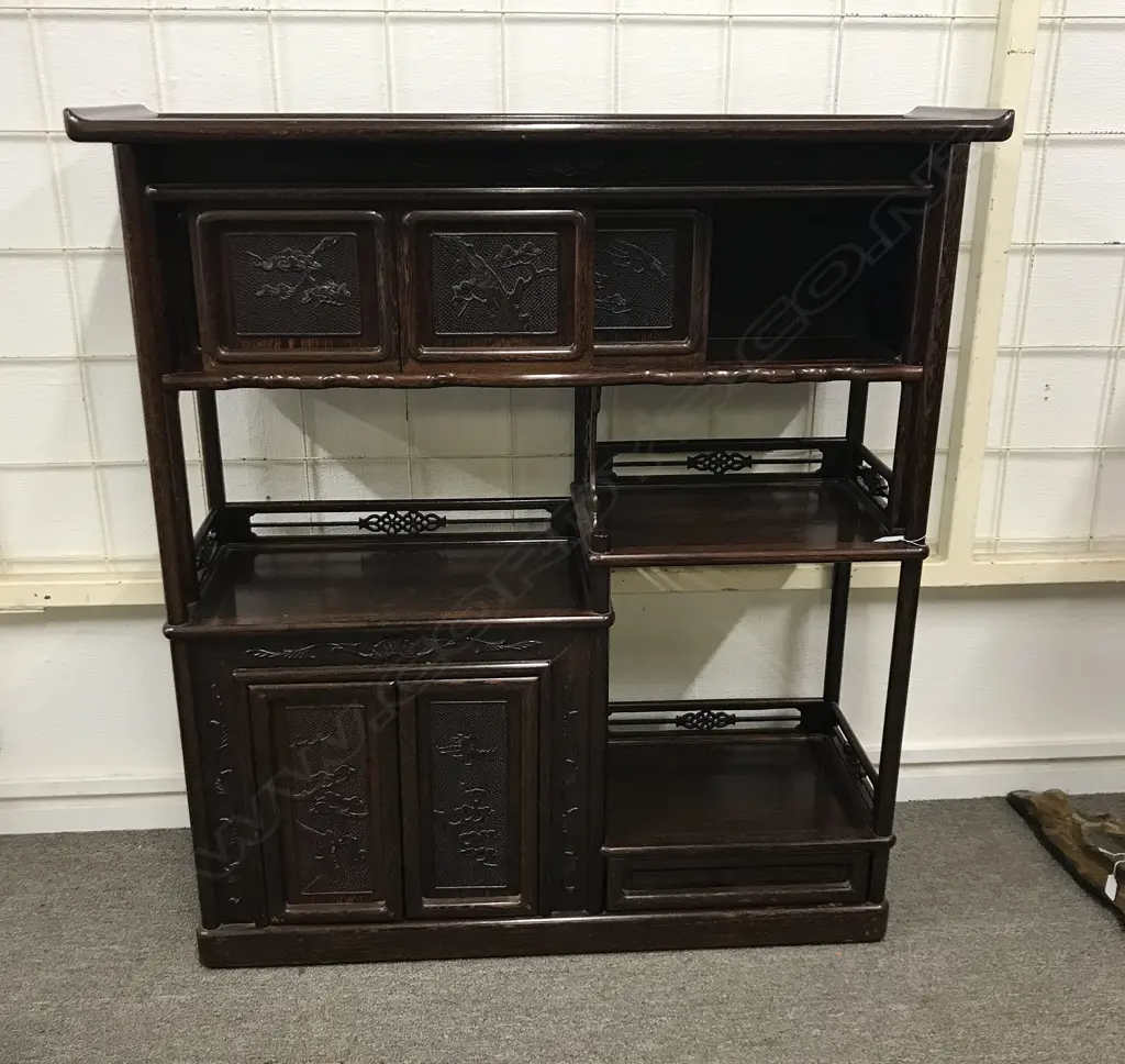 An Oriental figured rosewood display cabinet Image 1++
