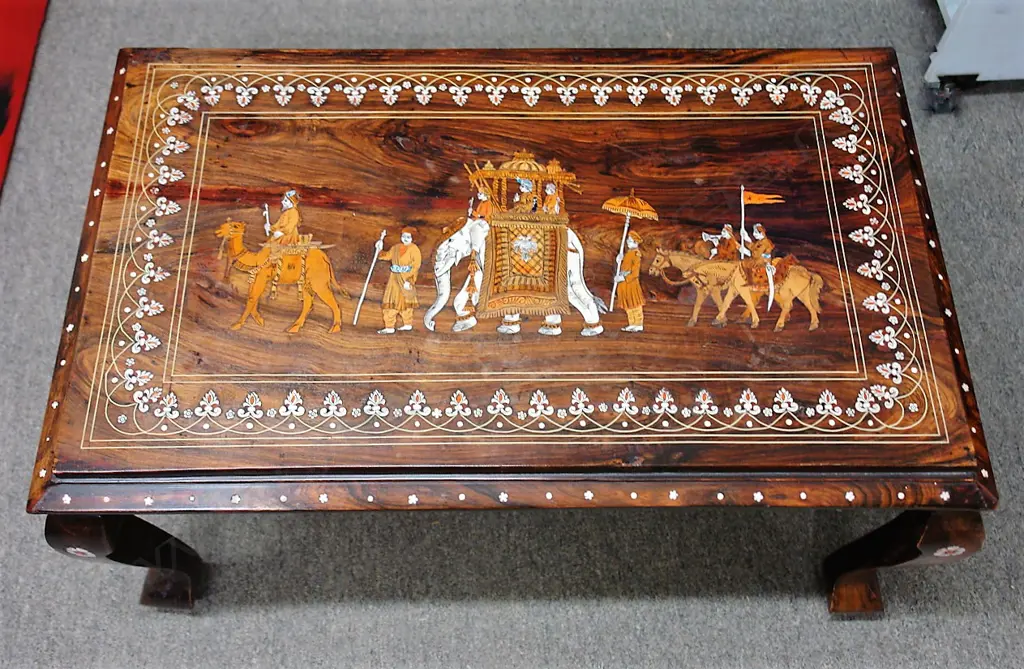 An old Indian rosewood inlaid low side table Image 1++