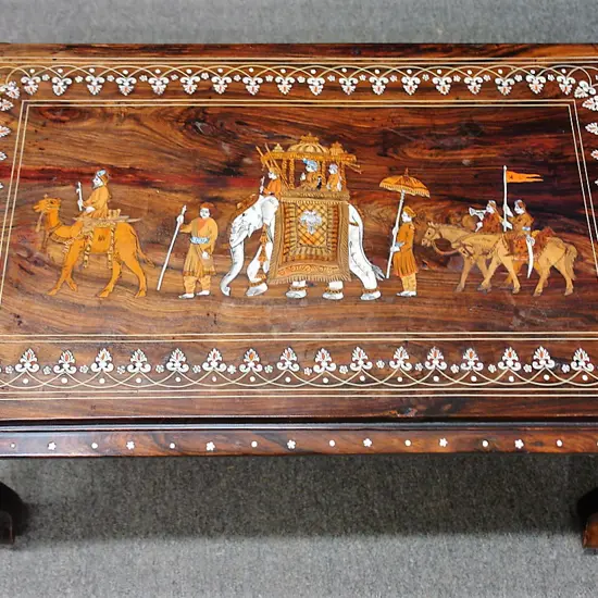 An old Indian rosewood inlaid low side table