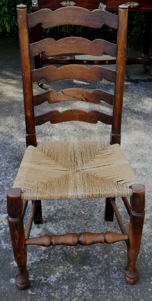 A set of six English oak ladderback country chairs Image 1++