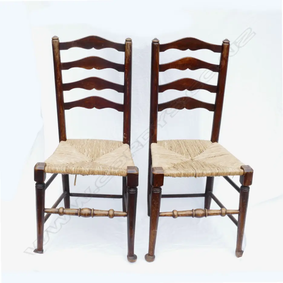 A set of four English oak country ladderback dining chairs Image 1++