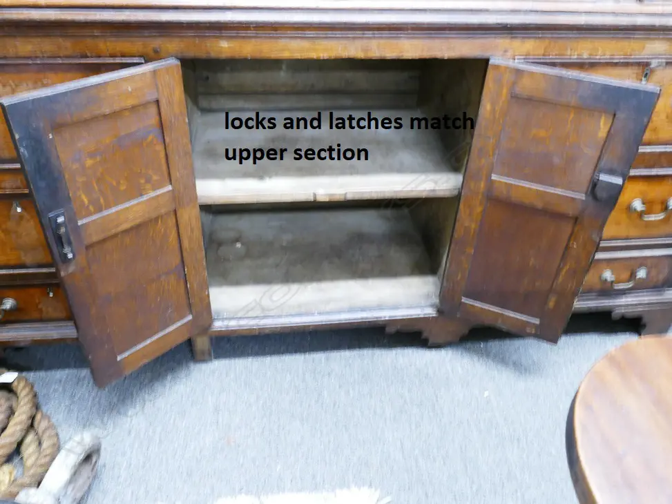 An impressive Georgian oak two-stage housekeeper's cupboard of plain country style Image 1++