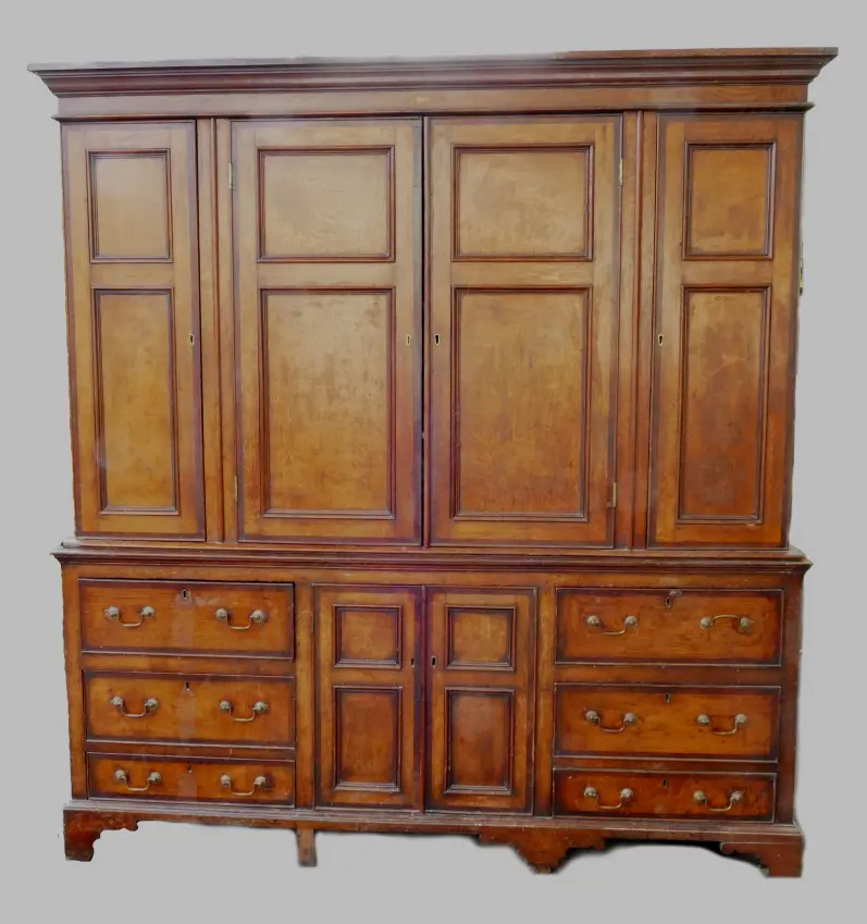 An impressive Georgian oak two-stage housekeeper's cupboard of plain country style Image 1++