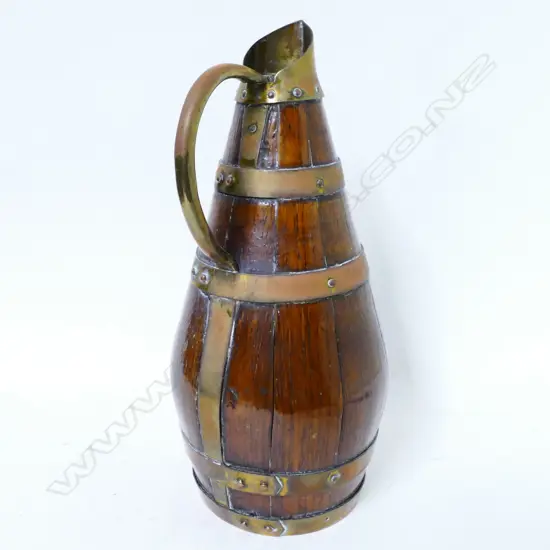 A small old oak coopered ale jug