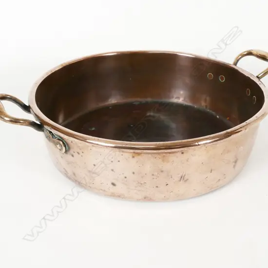 A large antique copper preserving pan