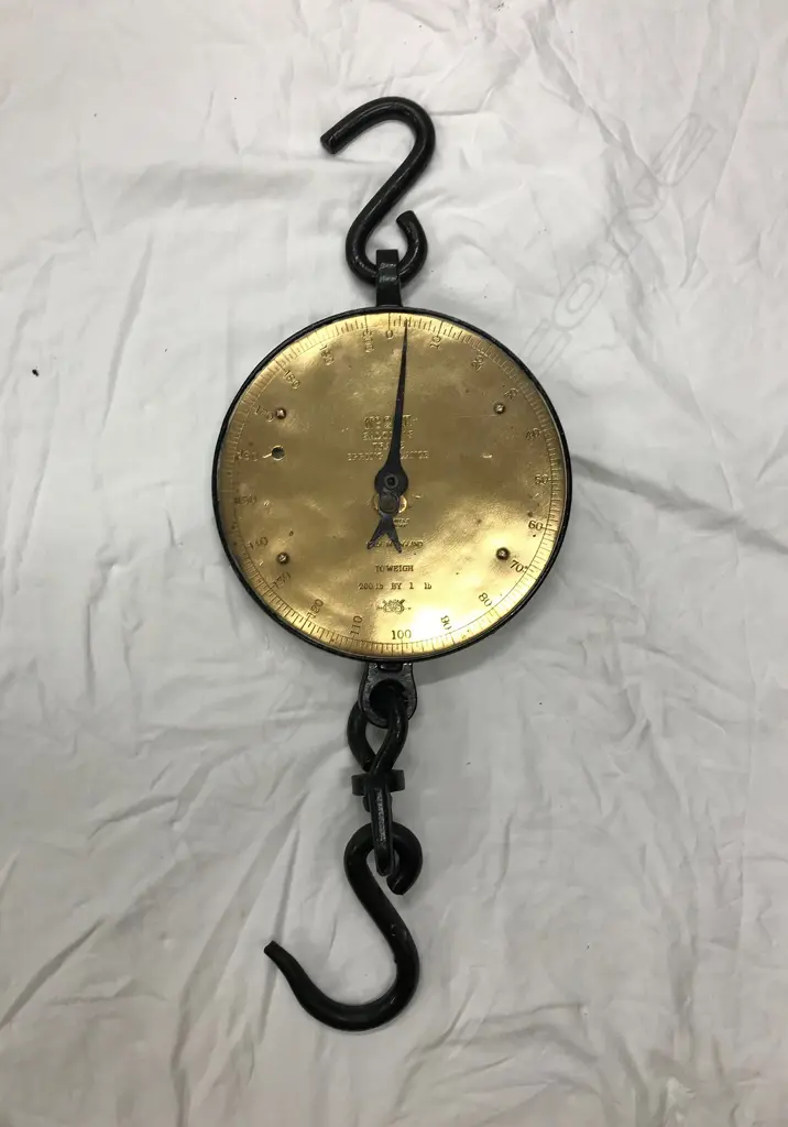 A set of brass Salter's scale weighing up to 200lbs Image 1++