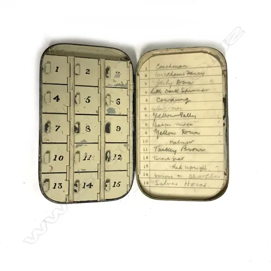 A c.1890s original Hardy Pralon black Japanned fly box