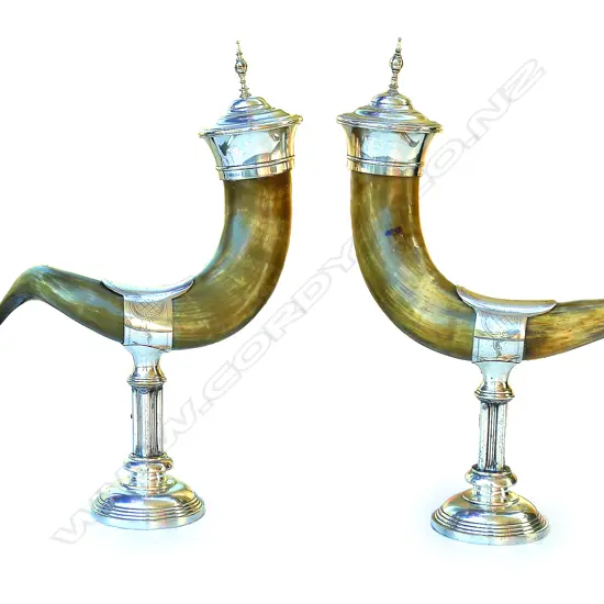 A pair of impressive  large ornamental drinking horns