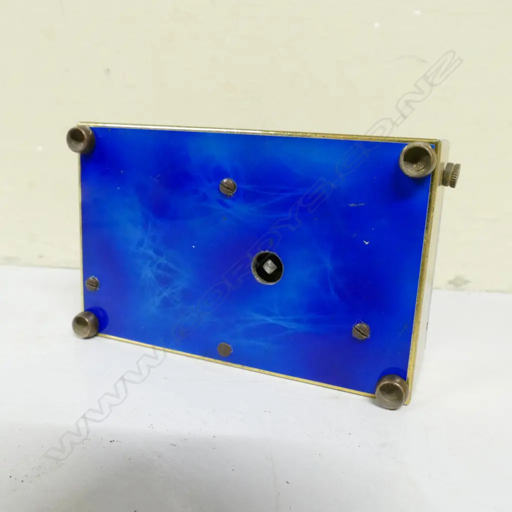 A c.1920 gilt metal and blue enamelled singing bird box Image 1++